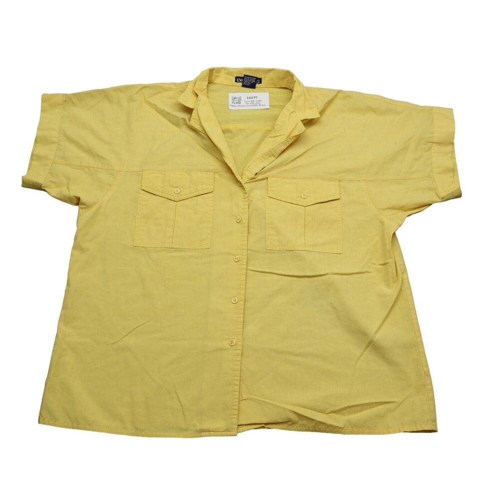 Evan Davies Shirt Womens 14 Yellow Collard Button Up Short sleeve Vintage 80’s